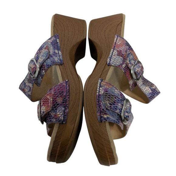 Dansko Sophie Sandals Womens 10 Watercolor Floral Snake Wedge Adjustable Leather - Picture 5 of 8